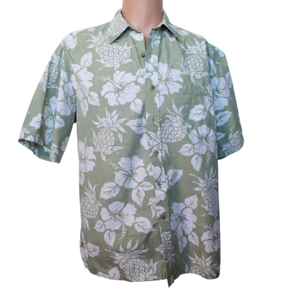 Cooke Street Honolulu Mens Green Short Sleeve Shirt 100% Cotton Large